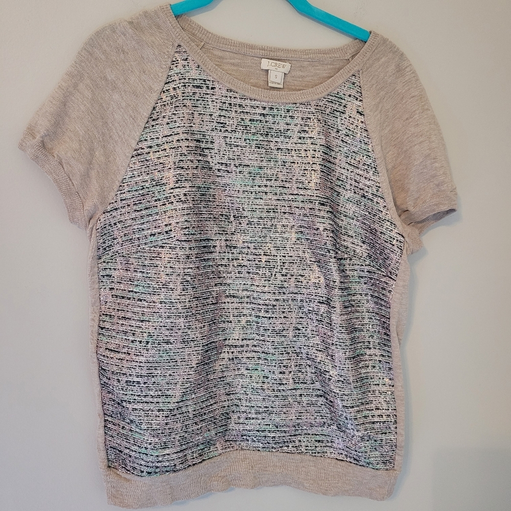 J. Crew Factory Tan Metallic Detail Short Sleeve Sweater